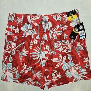 Speedo Men's Red Tropical Floral Swim Trunks UPF 50+ 18" Outseam NWT